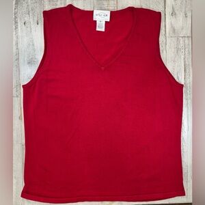 Oscar de la Renta Women's Silk Blend Sweater Vest Red Sleeveless Knit Top XL